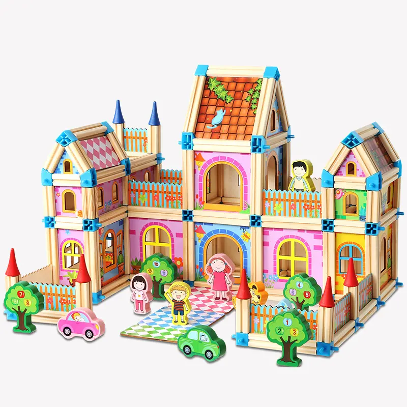 Model Arsitektur Multifungsi Blok Bangunan Kayu Model Istana Mosaik Tiga Dimensi Mainan