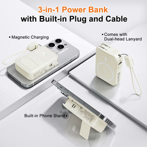 Chargeur de téléphone <span class=keywords><strong>portable</strong></span> <span class=keywords><strong>portable</strong></span> 3 en 1 10000mAh, batteries externes avec câble USB-C intégré, prise secteur pliable, batterie de voyage compacte - Product Image 2