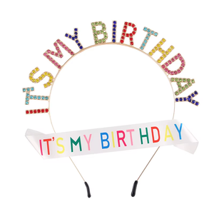 إكسسوارات شعر للحفلات وأعياد الميلاد، تاج للفتيات، طوق شعر مطلي بالمينا من السبائك مع عبارة 'إنه عيد ميلادي' - Product Image 1