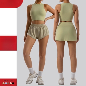Nuevos chalecos acolchados de talla grande para <span class=keywords><strong>mujer</strong></span>, faldas de tenis de entrenamiento, pantalones cortos con cuello redondo y sensación desnuda, de Yoga Tops, ropa deportiva - Product Image 2