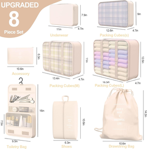 Set di 8 Cubi di Compressione Espandibili in Poliestere per Organizzare Valigie, Ideali per Viaggi, Crociere, Gite su Strada e Campeggio - Product Image 2
