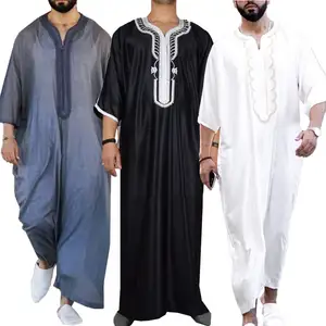 Thobe穆斯林带拉链和尺寸口袋男士伊斯兰服装纯色阿拉伯设计Daffah连衣裙沙特时尚