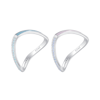 925 argent Sterling Simple opale goutte à goutte huile anneau rose bleu Double V forme empilable femmes anneau d'articulation lisse mince SCR945