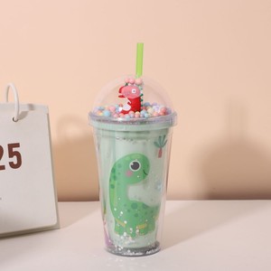 450ml Four Color Option ROAR Dinosaur Printed Double Wall <b>Plastic</b> <b>Straw</b> Tumbler with Dome Lid Pastel Foam Bead Decor Ideal - Product Image 5