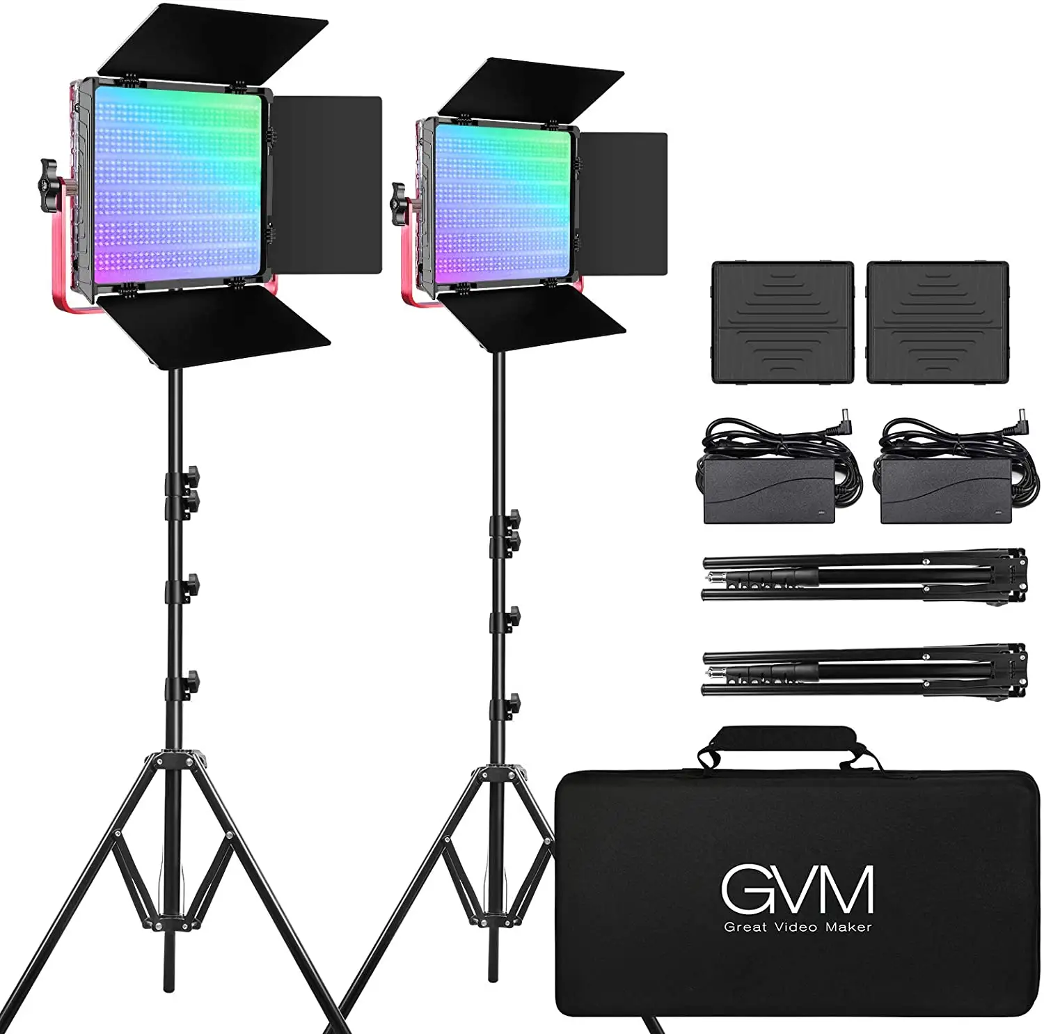 Gvm grande videomaker 1200d pro rgb led, kit de iluminação de vídeo 50w com controle por aplicativo, kit de iluminação de fotografia