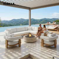 Ensemble de conversation modulaire de luxe en teck pour complexe hôtelier, fauteuil club cylindrique rembourré, canapé à assise profonde, personnalisable