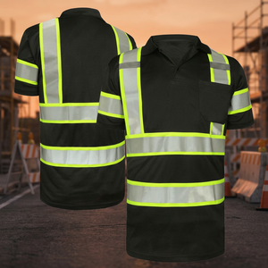 Polo de sécurité haute visibilité en coton respirant avec bandes réfléchissantes pour travaux de construction - Vêtements personnalisés résistants à l'eau - Product Image 3