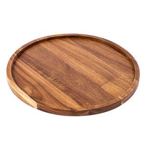 Vassoio da tavola in legno per piatti decorativi per Snack vassoi da tavola in legno nero noce <span class=keywords><strong>rotondo</strong></span> logo personalizzato OEM stoviglie - Product Image 4
