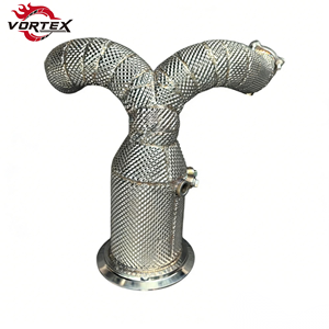 Downpipe catalyzed Vortex 1,5 mm en acier inoxydable 304 poli miroir pour Porsche Cayenne 3.0T V6 2020-2023 avec bouclier thermique, sans voyant d'avertissement moteur - Product Image 1