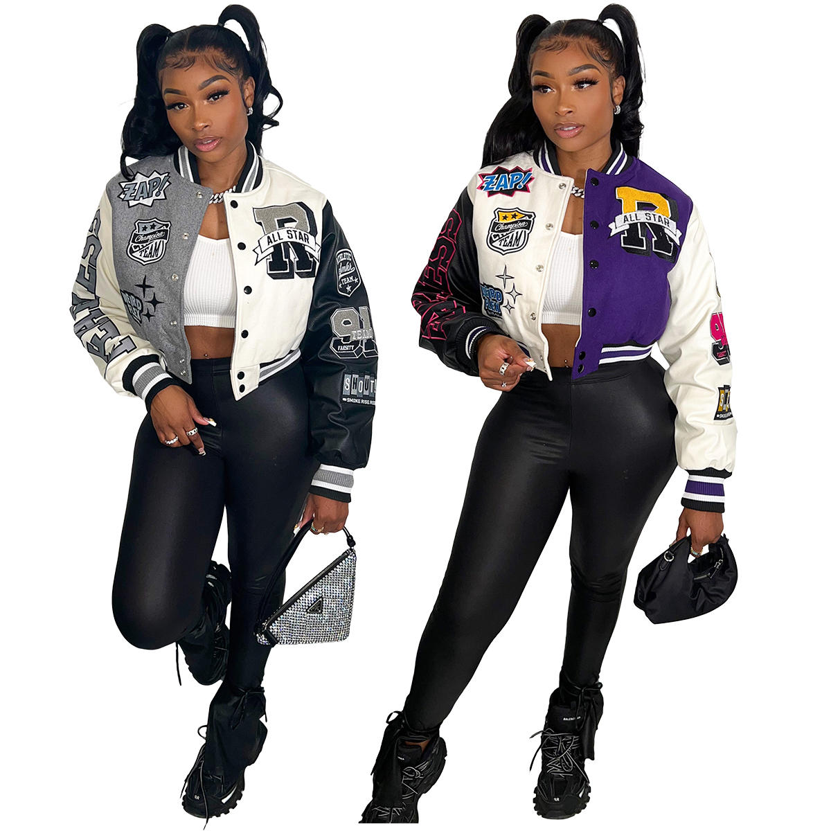 3XL Plus size casual stretch print baseball jacket women loose short coat