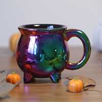Tasse à eau/café en céramique, motif sorcière de dessin animé, électroplaquée sept couleurs, style pot magique, pour Halloween, compatible lave-vaisselle et micro-ondes