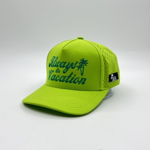 Gorra de béisbol deportiva de poliéster impermeable de 5 paneles con malla transpirable de frutas Dobby personalizada, ajustable, perforada con corte láser, estilo papá - Product Image 6