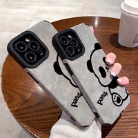 Mignon Panda Impression TPU Suede Cuir Artificiel Téléphone Portable Couverture Arrière pour Iphone 8 X Xr Xs 11 12 13 14 15 16 17 Pro Max