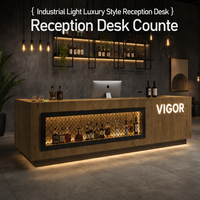 Comptoir de réception en bois de style industriel avec éclairage LED, bureau double face pour café, restaurant, boîte de nuit et salle de sport, personnalisable