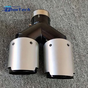 Embout d'échappement double en Y 1 vers 2 en acier inoxydable avec garniture en fibre de carbone finition brossée noir/doré pour modification automobile - Product Image 5