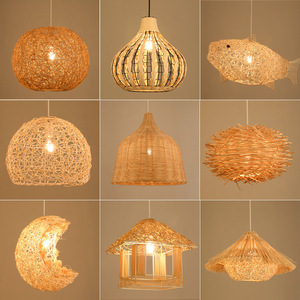 Lámpara Colgante de Ratán y Acero Inoxidable, Estilo Pagoda, Bombilla LED E26, Luz Blanca Cálida 3500K, Dorado, Altura Ajustable, para Sala de Estar, Tamaño Grande - Product Image 2