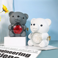 Boîte à Bijoux Ours Roses Préservées de Luxe Cadeau Saint Valentin et Halloween Cute Hug Bear Eternal Rose Flower Necklace Ring Box