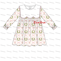 Vente en gros de robes pour filles personnalisées avec monogramme de Noël, dos à nœud festonné, ensemble de couches pour bébés et tout-petits