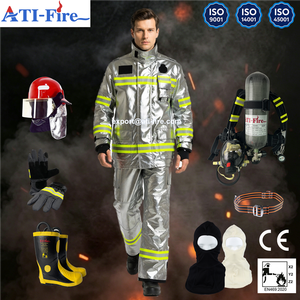 Tenue de <span class=keywords><strong>pompier</strong></span> en aluminium EN469 avec <span class=keywords><strong>casque</strong></span> NOMEX, ensemble EPI en aramide, fourniture en gros d'usine chinoise, équipement uniforme de <span class=keywords><strong>pompier</strong></span> - Product Image 1