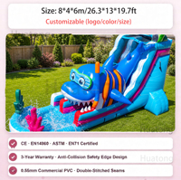 Vente en gros usine : Toboggan aquatique gonflable requin d'extérieur robuste avec piscine à jets d'eau pour jardin