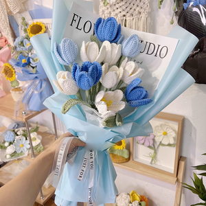 Ramo <span class=keywords><strong>de</strong></span> flores <span class=keywords><strong>de</strong></span> ganchillo hecho a mano producto terminado tulipán rosa <span class=keywords><strong>para</strong></span> <span class=keywords><strong>aniversario</strong></span> cumpleaños graduación <span class=keywords><strong>novia</strong></span> madre amor <span class=keywords><strong>regalo</strong></span> - Product Image 1