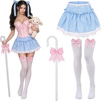 Ensemble de costume de berdaineuse d'Halloween en 5 pièces pour femmes Liitrsh |   Comprend une jupe à carreaux, des pinces à cheveux avec nœud et des bas jusqu'aux genoux