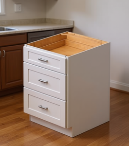 Armoire de cuisine Sunique Sydney White Shaker, 24 pouces, 3 tiroirs, base moderne en MDF - Product Image 2