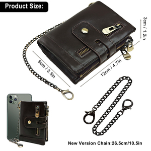 Boshiho Mens Ví chính hãng da bò da đồng xu Ví công suất lớn chống trộm <span class=keywords><strong>RFID</strong></span> chặn cổ điển đôi chuỗi Mens Ví - Product Image 2
