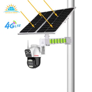 24H long time video 80W solar panel 40AH 444WH 3mp 4mp 4g sim card outdoor solar security daul lens 10x zoom kit