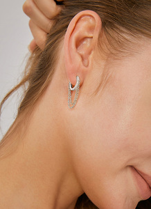 Elegant Luxurious Bling Brass Hoop Earrings Bohemian New Fashion Jewelry Gold Plated Rhodium Zircon Crystal Chains Tassels Party - Product Image 2