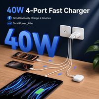 Chargeur Mural USB-C Rapide 40W 4 Ports PD/QC 3.0 Adaptateur 110V pour iPhone 17/16/15/14/13/12 Pro Max & iPad Galaxy S25 Lot de 2