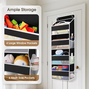 Organizador para colgar sobre la puerta, almacenamiento colgante con ventana transparente, 4 compartimentos, rectángulo negro para colocar detrás de puertas y paredes - Product Image 4