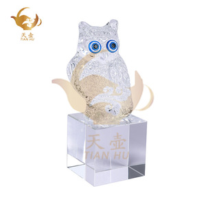 Adorno de Búho de Cristal Transparente con Relieve Tallado, Decoración para el Hogar, Regalo con Base - Product Image 5