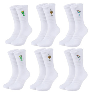 Custom Thick Cushion Men's Crew <b>Socks</b> Knitted Athletic Tube Sport <b>Socks</b> with Cartoon Embroidery Logo for ODM Supply Black White - Product Image 1