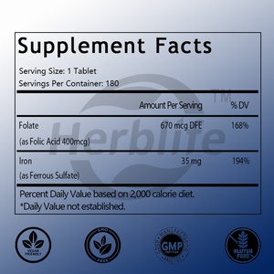 Suplementos de Hierro y Ácido Fólico para Mujeres, OEM/ODM, Gran Venta, Energía, Estado de Ánimo, Menstruación, Suplemento para el Embarazo, 180 Tabletas - Product Image 2