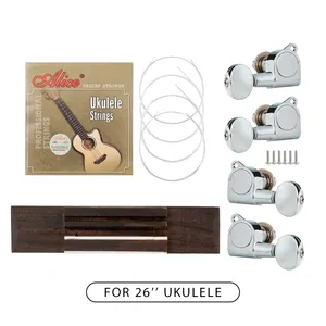 Conjunto de acessórios para ukulele Naomi, cordas de nylon + ponte de jacarandá + 4 peças de cavilhas de sintonia para ukulele 21/23/26 polegadas