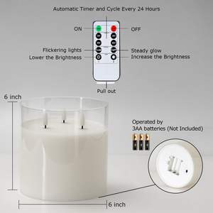 Lampu Lilin LED Kaca Transparan 6''*6'' Ekstra Besar dengan <span class=keywords><strong>3</strong></span> Sumbu Lilin Asli Berbahan Lilin, Dioperasikan dengan Baterai, Dilengkapi Remote Control untuk Dekorasi Rumah dan Pesta - Product Image 2