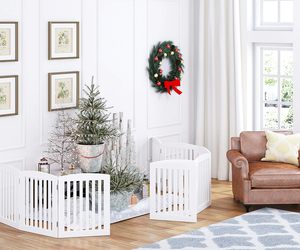 24 Zoll 3-teiliges Holz-Hundegitter Freistehend Modernes Innovatives <span class=keywords><strong>Indoor</strong></span>-Sicherheitszaun Erweiterbar 60 Zoll Breit Faltbarer Hundestufenzaun - Product Image 4