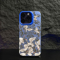 Bonne chance motif de grue de nuage de bon augure étui de téléphone en TPU dur pour iPhone 15 16 Pro Max couverture arrière antichoc