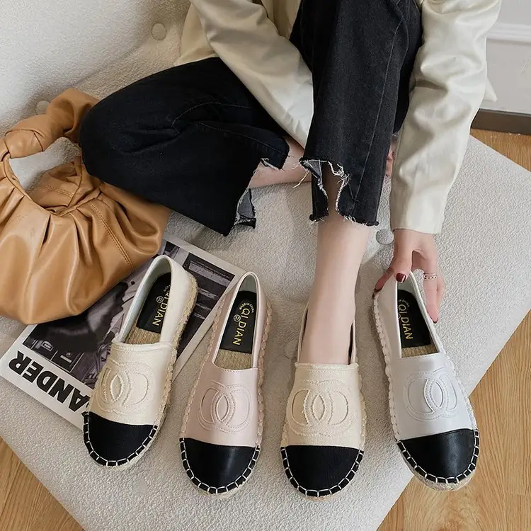 महिलाओं धीवर जूते सन जूट Soled प्रसिद्ध ब्रांड डिजाइनरों महिलाओं फ्लैट वसंत शरद ऋतु चमड़े Espadrilles जूते