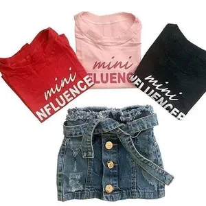 RTS 2023 été alphabétique T-shirt JeanSkirt filles vêtements ensembles à manches courtes peigné enfants fille vêtements ensemble lettre motif