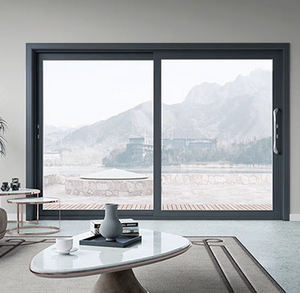 Desain Modern kaca Tempered dan paduan Aluminium Toko geser pintu depan pintu-E Aluminium mengkilap kisi pintu geser - Product Image 6