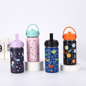 Outdoor Sports 12Oz Child Kid <b>Children</b> Double Wall Stainless Steel Vacuum Flask Water Bottle With Straw & Dual Lids and Handle - Product Image 3
