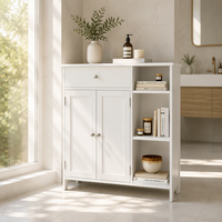 Armoire de rangement moderne en bois pour salle de bain, étagère ouverte, casier à 6 niveaux, poignée métallique, montage facile pour appartement, hôtel, villa