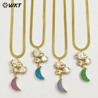 WT-JN399 Colliers avec pendentif en pierre en forme de lune, design unique, plaqué or, perle naturelle, pour femme, bijoux décoratifs quotidiens