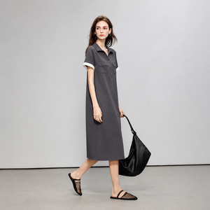 Simple Commuter V-neck Dress Women's Summer Loose Mid-length Casual Dress - Product Image 2
