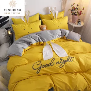 Flourish ขายส่ง Solid Plain Fluffy เด็กหญิงผ้าฝ้าย100% ผ้าปูที่นอนชุดผ้านวมคู่