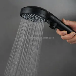 Banyo yuvarlak 3 + 2 mod yüksek basınçlı siyah el düzenlenen duş başlığı kapalı anahtarı ile