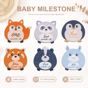 Fabricant record de croissance de bébé <span class=keywords><strong>bonjour</strong></span> monde carte jalon mensuel impression UV animaux <span class=keywords><strong>allemand</strong></span> en bois jalon cartes bébé - Product Image 4