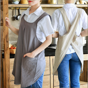 Wholesale Womens Cotton Linen Blend Cross Back <b>Apron</b> Custom Logo Florist Garden <b>Kitchen</b> Baking OEM Low MOQ - Product Image 3